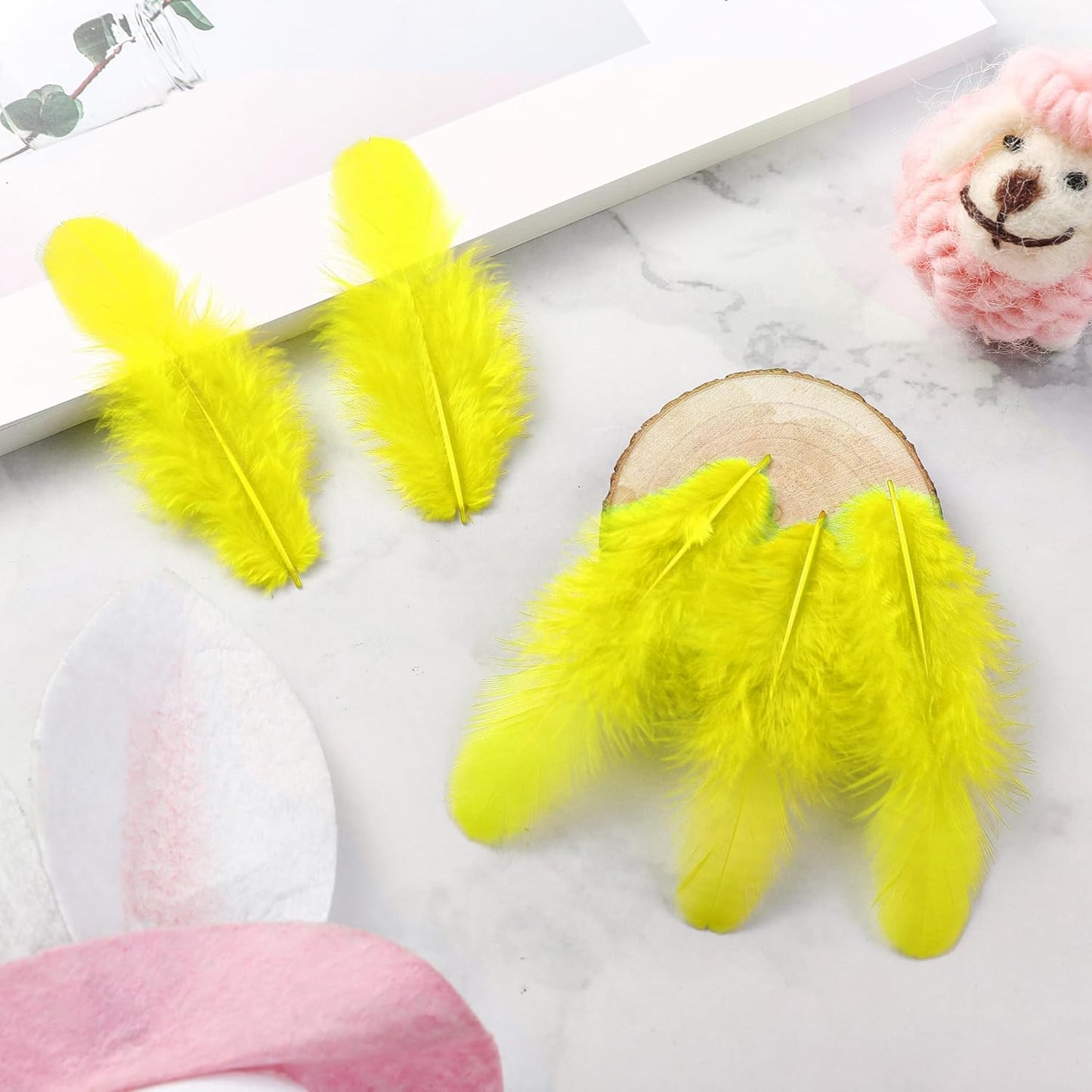 Yellow Craft Feathers Bulk for Crafting Supplies,300Pcs,3-5inch | Natural Rooster Feathers for DIY School Crafts,Dream Catcher,Halloween,Easter,Mardi Gras and Thanksgiving Home Party Decor