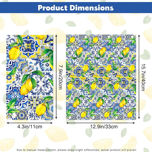 20 Pcs Lemon Napkins, Blue and Yellow Tile Lemon Disposable Guest Towels, Summer Fruit Napkins Decorative Paper Hand Towels for Bathroom Bridal Baby Shower Birthday Wedding Party Decorations