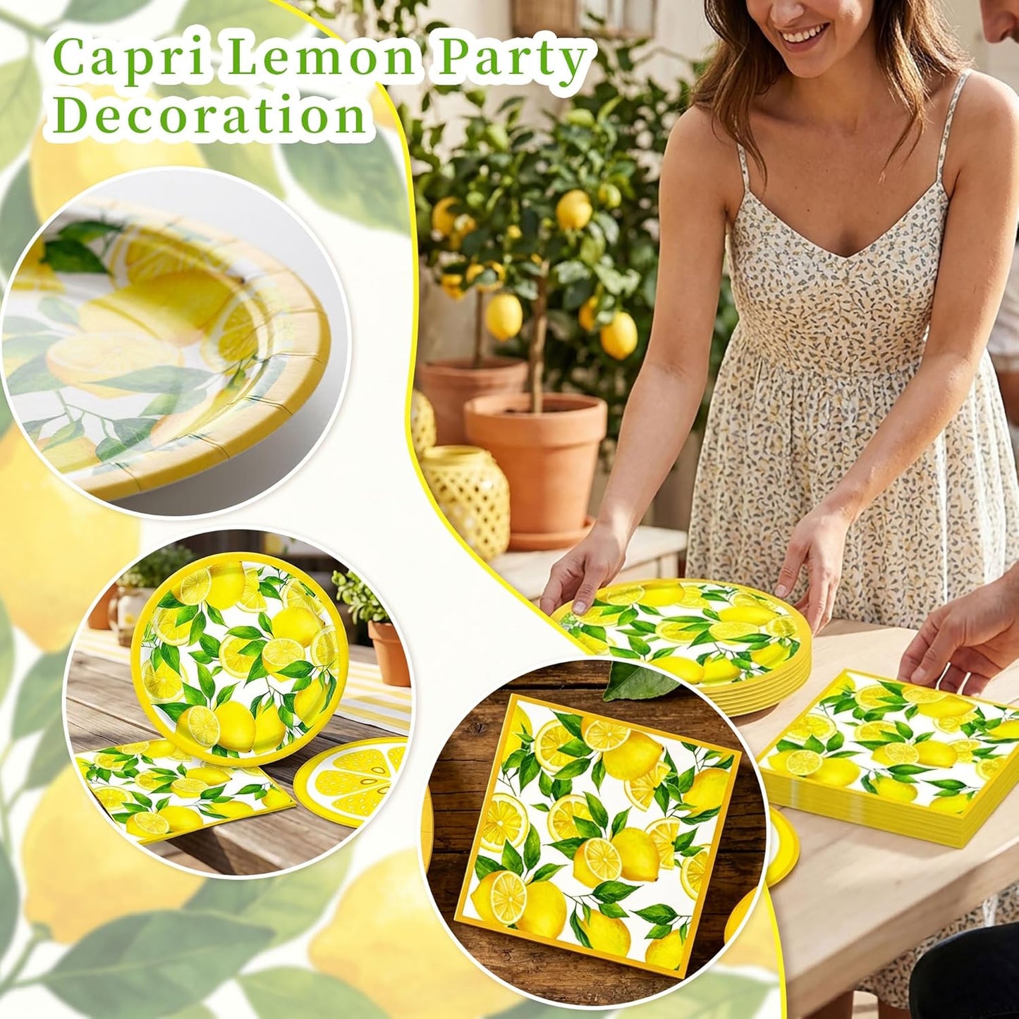 Capri Lemon Plates and Napkins Lemon Themed Mediterranean Party Decorations Summer Italian Plates Tableware Party Supplies