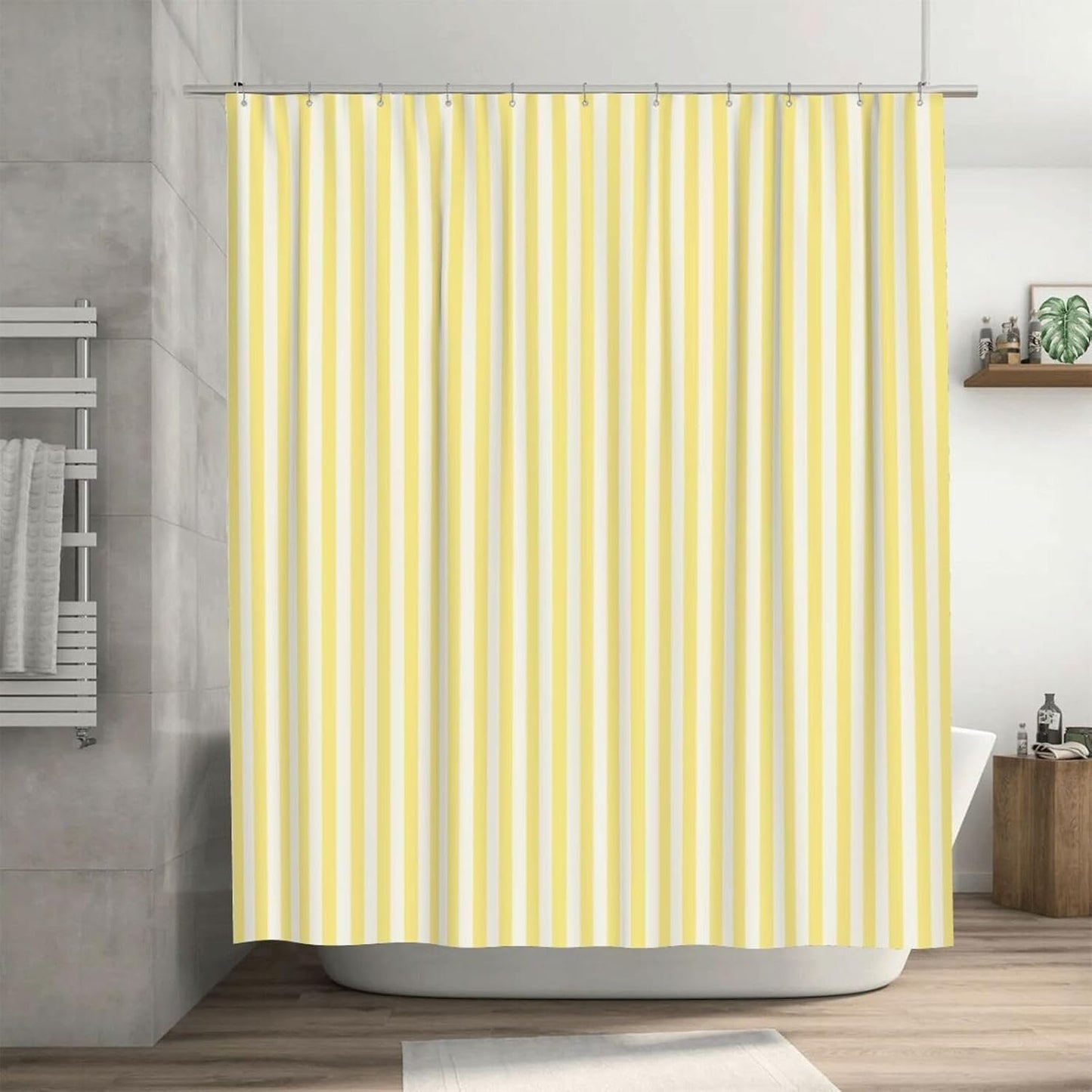 Light Yellow Stripes Shower Curtain Fabric Cloth Bathroom Curtain Waterproof Shower Curtain Set with Hooks 72 X 72 Inch