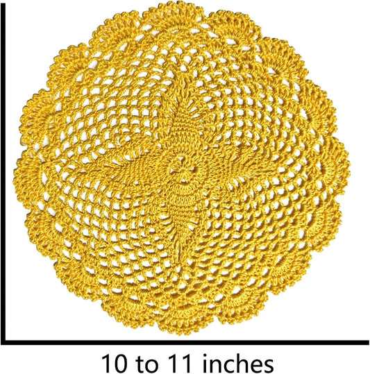 Vintage Flower Crochet Lace Doilies Afternoon Tea Coffee Cup Coasters Round Placemat Rustic Table Decor Mats (4PCS,10" to 11", Yellow)