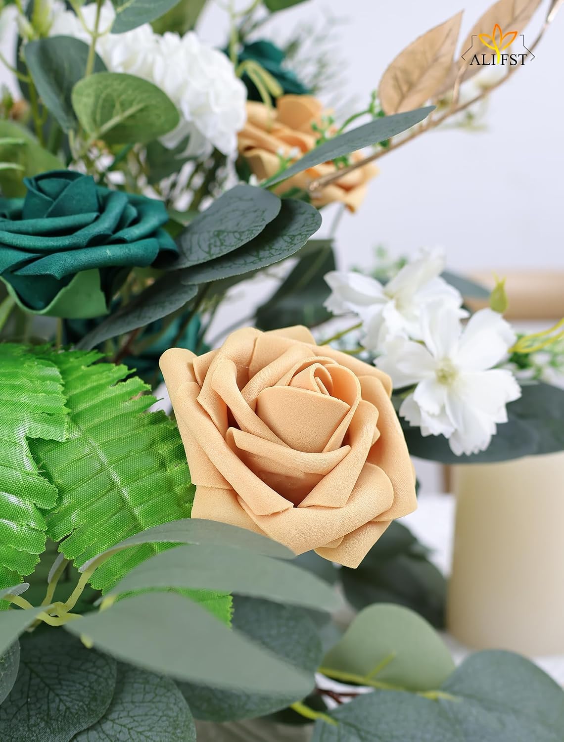 25pcs Artificial Flower,Real Touch Artificial Foam Roses Decoration DIY for Wedding Bridesmaid Bridal Bouquet Centerpieces Party-Gold Yellow
