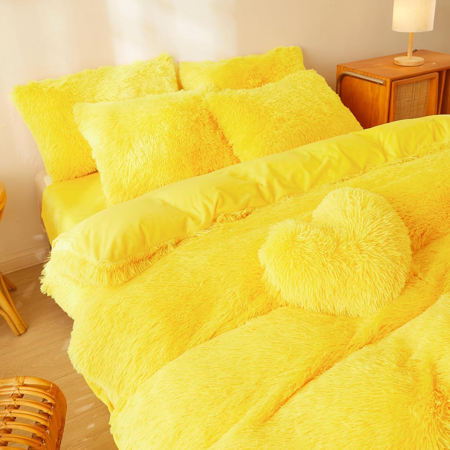 Fluffy Pillow Cases Yellow 26"x20", Faux Fur Furry Shaggy Plush Fuzzy Decorative Pillow Covers Set of 2, Standard Velvet Cushion Cover with Zipper for Bedroom Interior