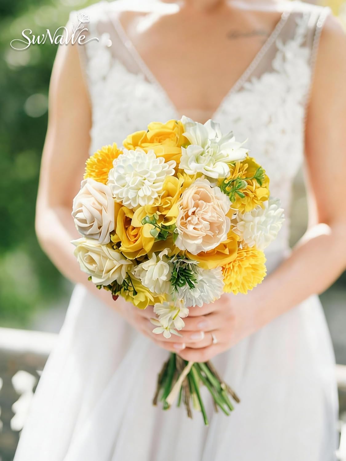 Artificial Flower Box Set Faux Flowers Fake Roses with Stems for DIY | Silk Yellow Flowers for DIY Wedding Bouquets Bridal Shower Centerpieces Arrangements Party Tables Decorations