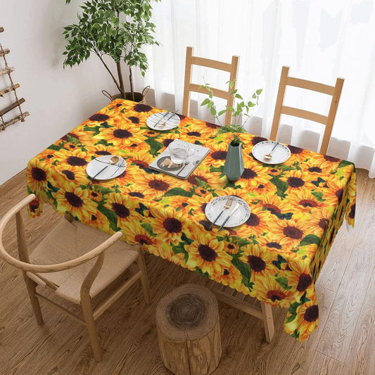Yellow Watercolor Sunflowers Rectangular Tablecloth Butterfly Flying Among Flowers Art Painting Table Cloth with Wavy Lace Decoration Polyester Table Cover for Dining, Parties 54x72 inch