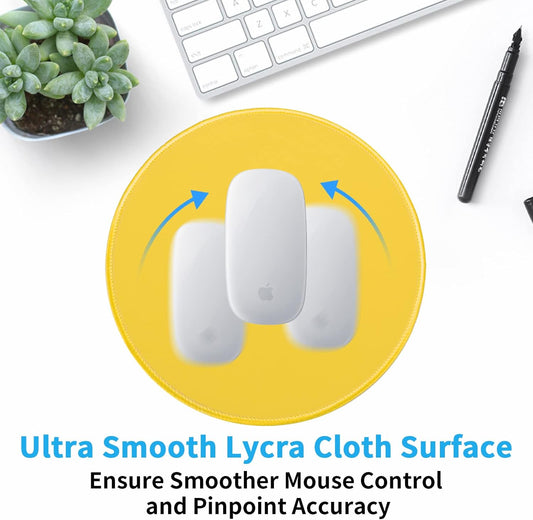 Round Mouse Pad, 8.7 x 8.7 Inch Premium-Textured Washable Non-Slip Rubber Base Cute Small Mouse Mat with Stitched Edge for Men Women Wireless Computer Laptop Gaming Desk Accessories, Yellow