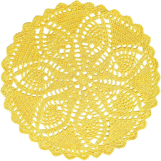 11 inches to 12 inches Round Lace Placemats Table Doilies Round Handmade Crochet Doily Kitchen Cup Mug Mats for Mother's Day Anniversary,Yellow,1 PC