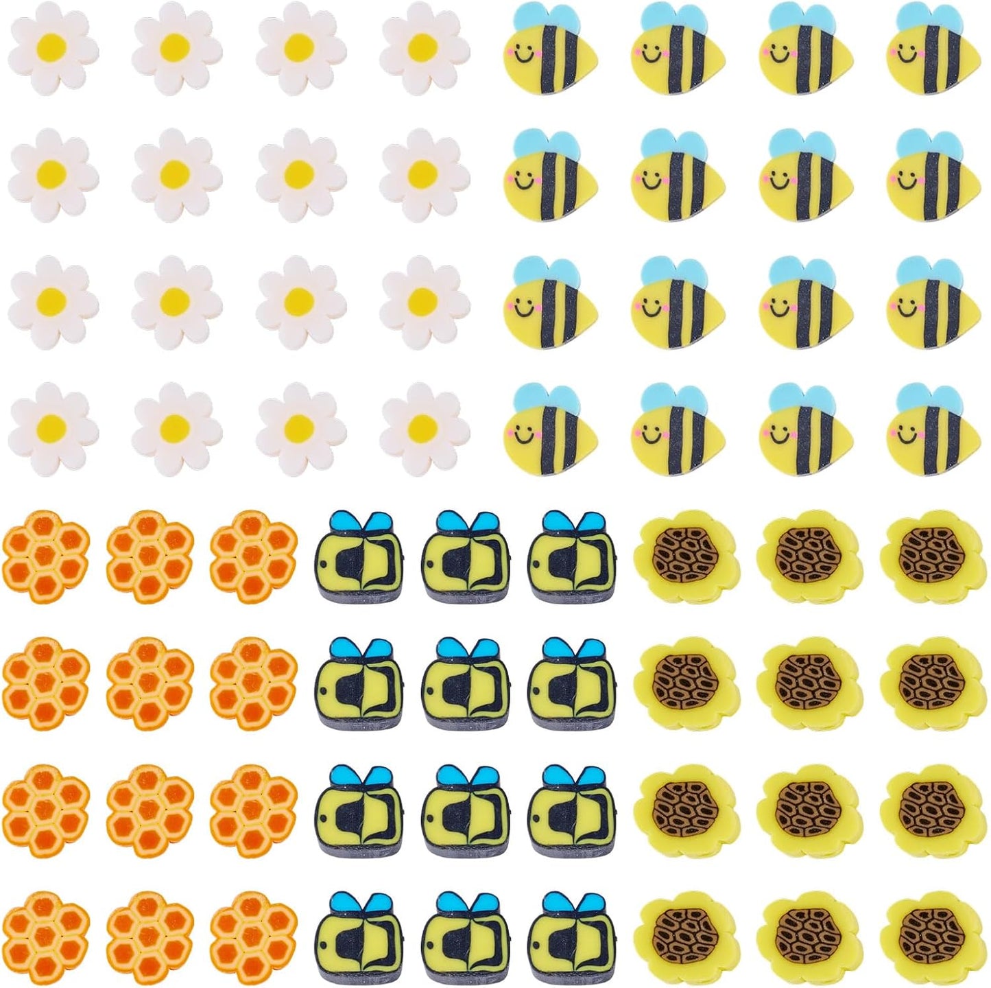 200Pcs Bee Flower Polymer Clay Beads Handmade Polymer Clay Beads for Bracelet Making kit Yellow Flat Round Disc Heishi Spacer Bead for Jewelry Making Necklace Earrings Supplies