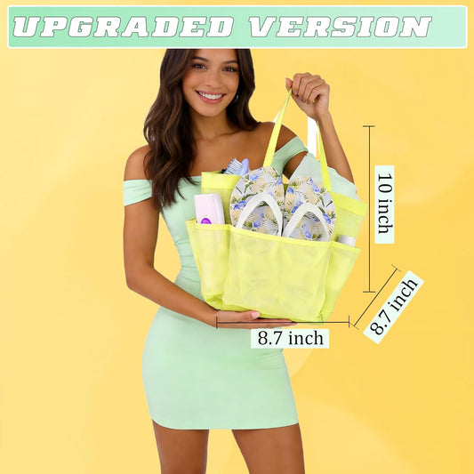 Mesh Shower Caddy Portable for College Dorm Room Camping Essentials, Shower Caddy Dorm with 9-Pockets, Large Capacity Hanging Basket Bathroom Bag for Toiletry, Swimming, Gym, Camp, Beach