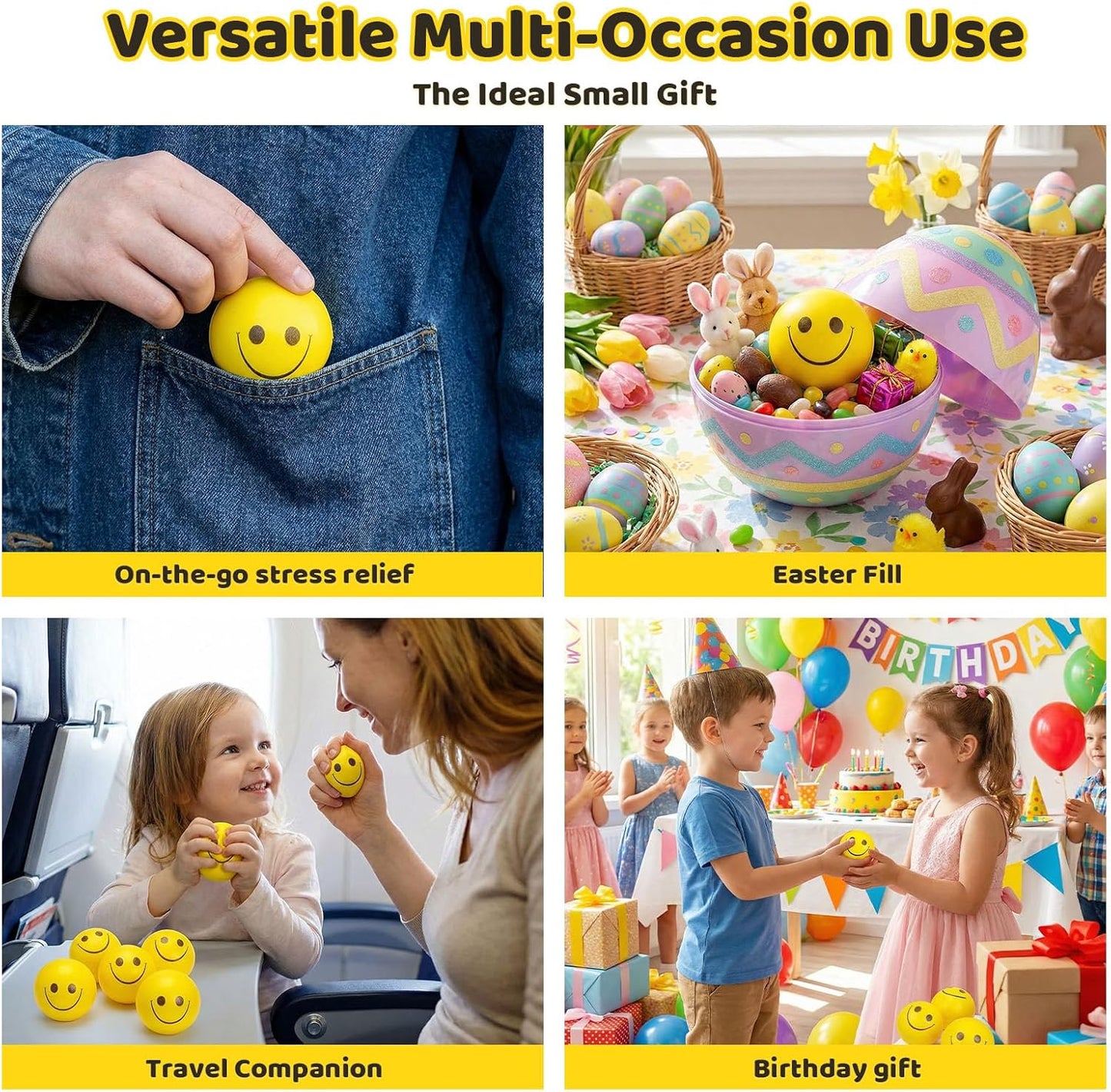 12PCS Stress Balls Bulk, 2 Inch Squeeze Toys Slow Rising Fidget | Yellow Face Toys for Kids Adults, Anxiety Relief Party Favors Goodie Bag Stuffer, Classroom Prize
