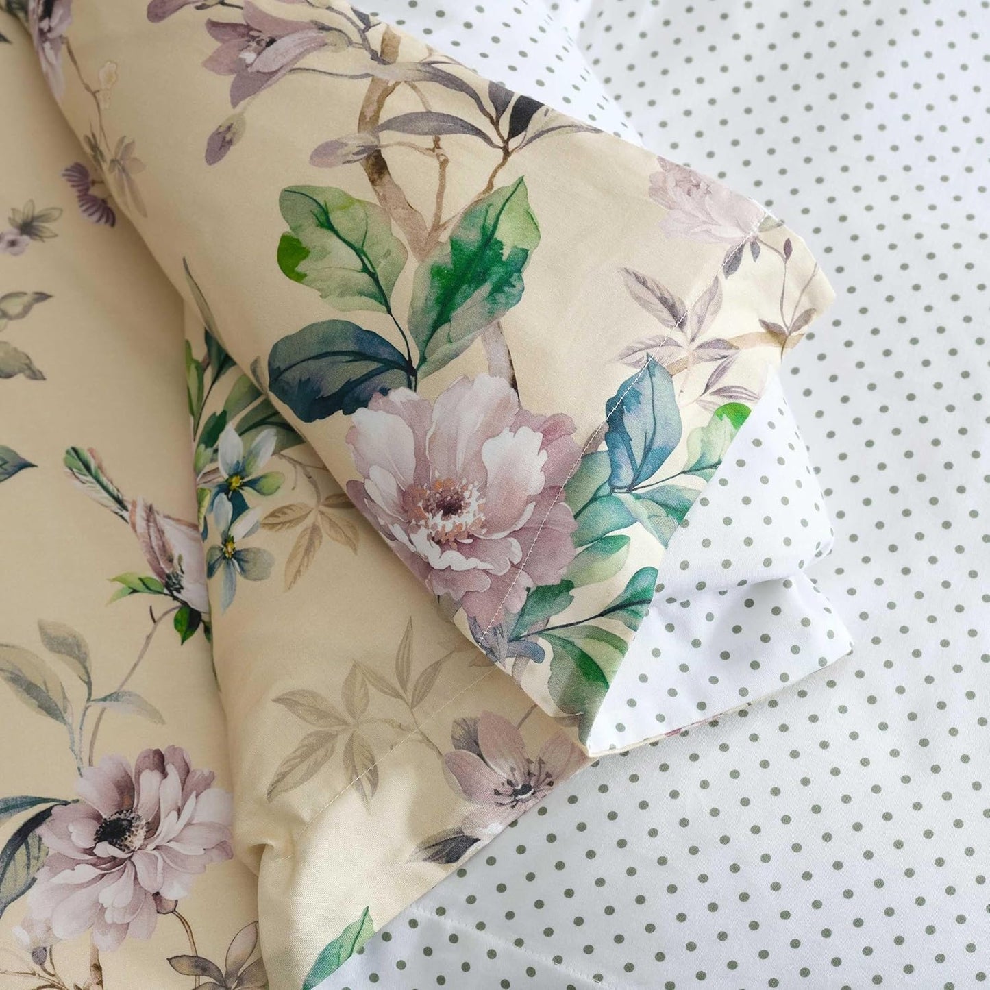 Queen Duvet Cover Set, 100% Smooth & Silky Sateen Cotton Bedding with a Cotton Percale Reverse, 3 Piece Floral Bedding with Matching Pillowcases (Songbird Yellow)