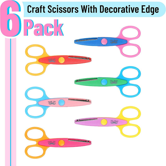 Craft Scissors Decorative Edge, 6 Pack, Bright Zig Zag Scissors | for Crafting, Scrapbooking, Fancy Pattern Design