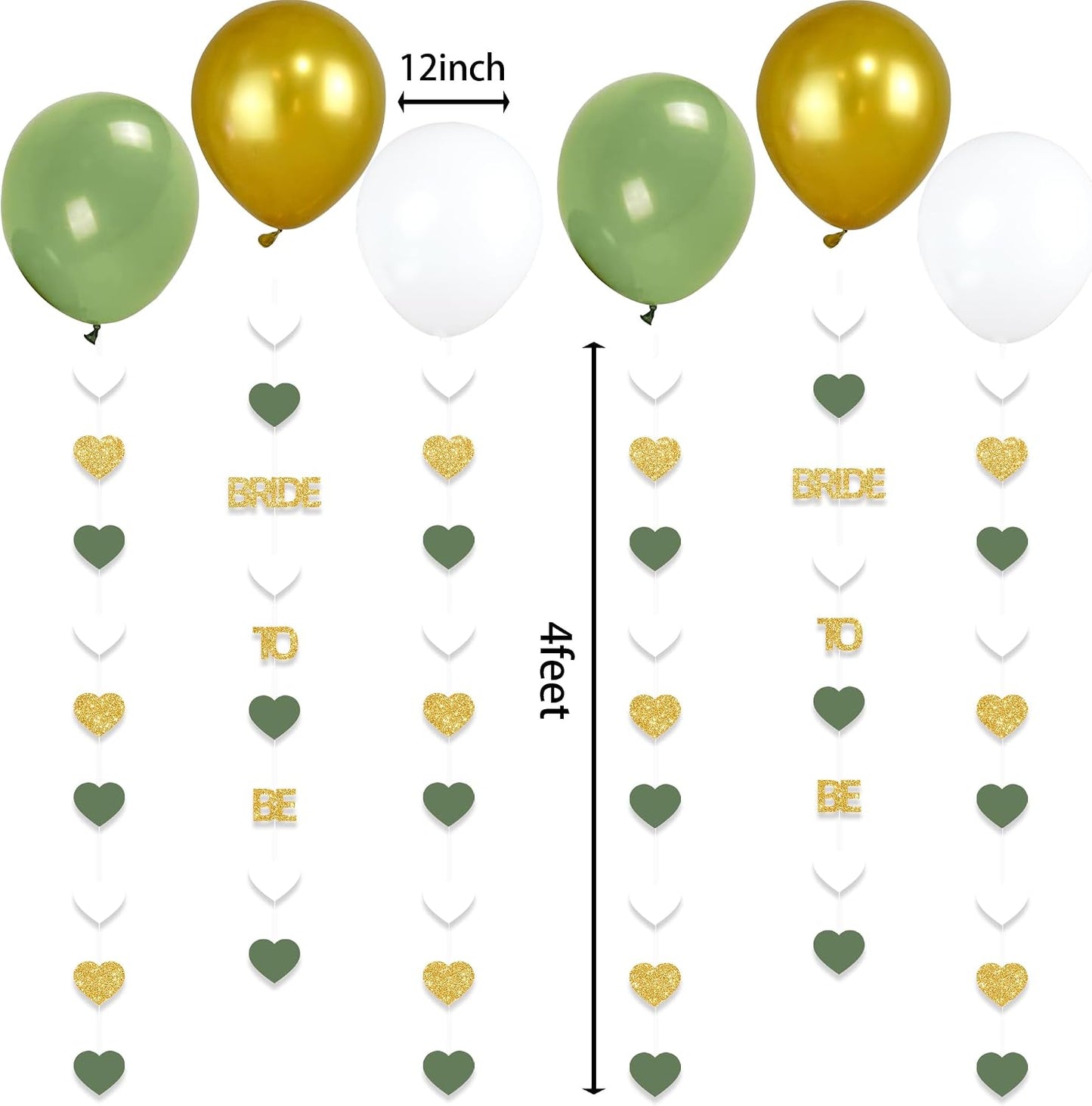 Sage Green Bride to Be Decorations Gold/Green/White Heart Bride to Be Garland with Balloons for Bridal Shower Bachelorette Party