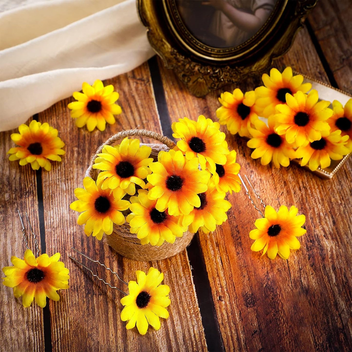 24 Pcs Sunflower Hair Clips Sunflower Hair Accessories Pins Yellow Daisy Flower Hairpins Bridal Wedding Accessories for Women Girls Bridesmaids Proms Wedding Party Decorations