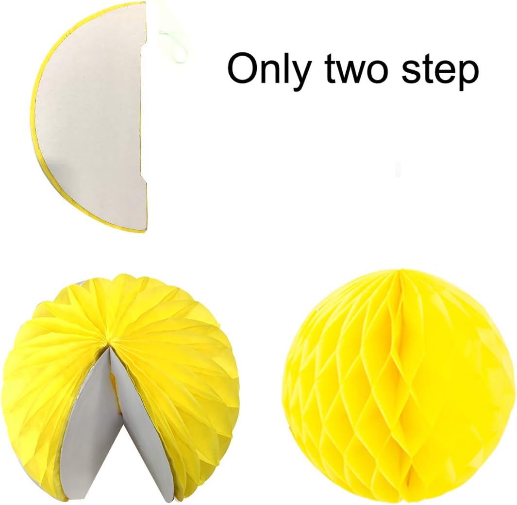 Hanging Paper Fan Set, Tissue Paper Pom Poms Flower Fan and Honeycomb Balls for Birthday Baby Shower Wedding Festival Decorations - Yellow