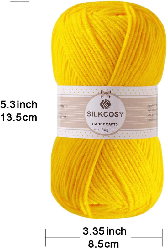 2 Pcs Crochet Yarn, Feels Soft 280 Yards Assorted Colors 4ply Acrylic Yarn for Crochet & Hand Knitting - Yellow