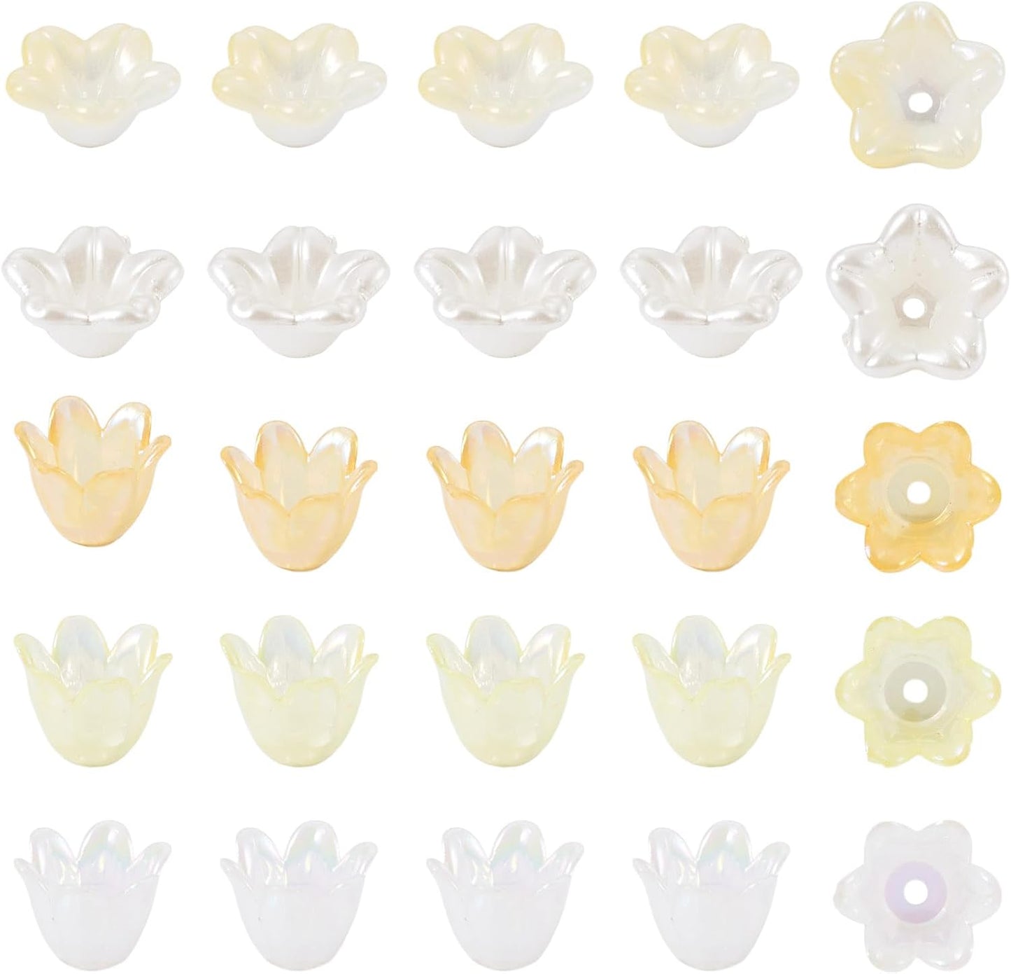 180Pcs Acrylic Flower Beads Caps for Jewelry Making Yellow Theme AB Color Plated Floral Spacer Bead Bell Trumpet Lily End Beads Caps for Bracelet Earring DIY Handmade Crafts Supplies