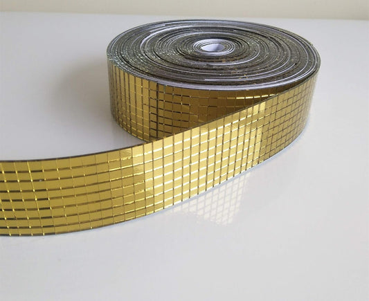 Roll Real Yellow Gold Mirror Glass Craft Mini Square Mirrors Mosaic Tiles Adhesive for DIY Crafts,Ball,Home Decoration (1.0M Length)