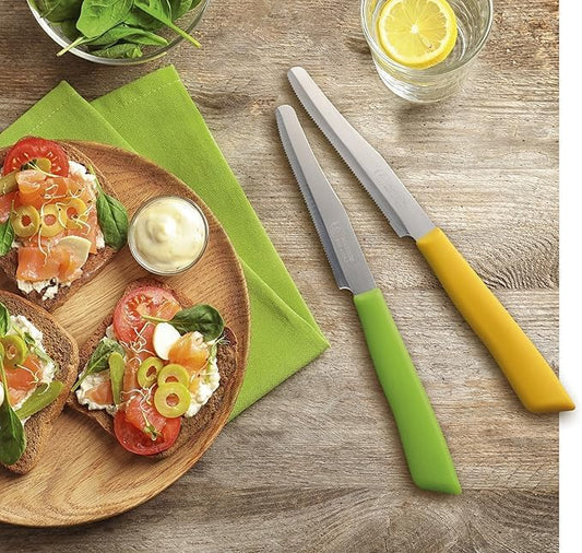 6 kitchen Knifes (Knives) - Italian Stainless Steel Vegetable/Steak/Table Knife Cutlery (Yellow)