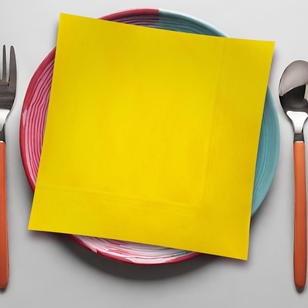 Sunflower Yellow Solid Beverage Paper Napkins - 5"x5", Pack of 20 - Soft & Durable, Vibrant & Elegant - Perfect For Parties or Events