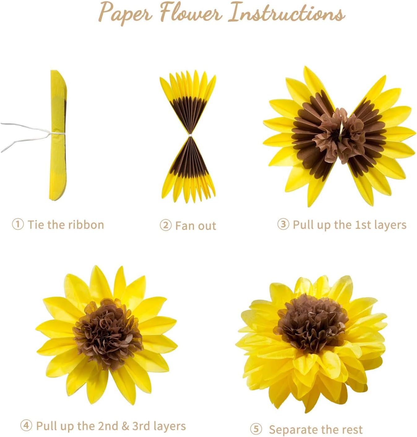 Sunflower Tissue Paper Pom Poms Yellow Flowers 12" 8" Pack of 10 | Wall Hanging, Party Decorations, Birthday Bridal Baby Shower Wedding, Classroom Décor