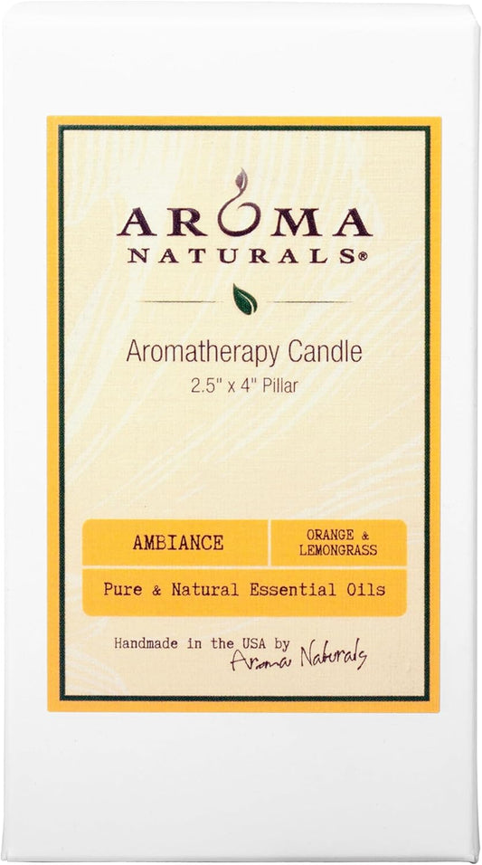 Essential Oil Orange and Lemongrass Scented Pillar Candle, Ambiance, 2.5 inch x 4 inch, Yellow