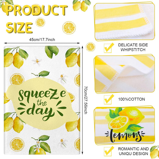 6 Pcs Lemon Kitchen Towels Summer Lemon Dish Cloth Set 18 x 28 Inch Ultra Absorbent Yellow Hand Cloths Tea Towels for Cooking Baking, Housewarming Gift for Home