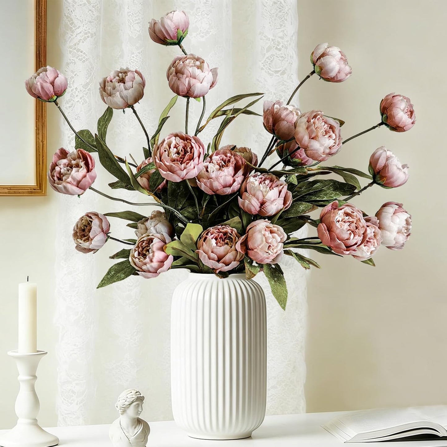 6Pcs Viral Peony Artificial Flowers for Vase,27in Real Touch Fake Flowers Branches with Flexible Wired Stems for Home Decor DIY Bouquet Centerpieces Wedding Shower Fillers Arrangements,Dusty