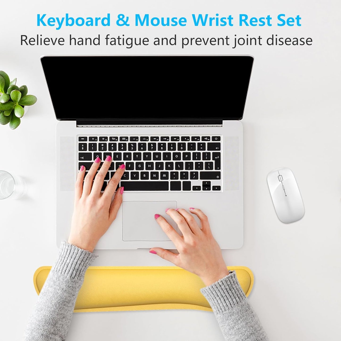 Enlarge Keyboard Wrist Rest, Cute Memory Foam Keyboard Wrist Cushion for Computer Desk Mats Support, Typing Pain Relief Ergonomic Mouse Pad Rests with Non-Slip Base for Gaming, Laptop, Yellow