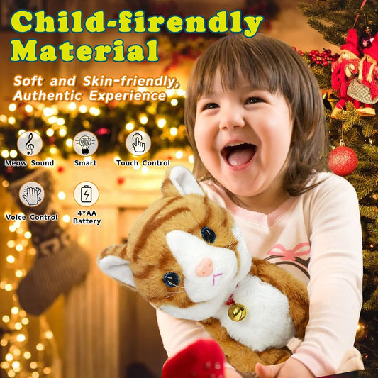Upgraded Talking Robot Cat Interactive Plush Electronic Toy Yellow | Upgraded talking electronic pet with sound control response. Soft fluffy plush kitten designed for endless interactive play.