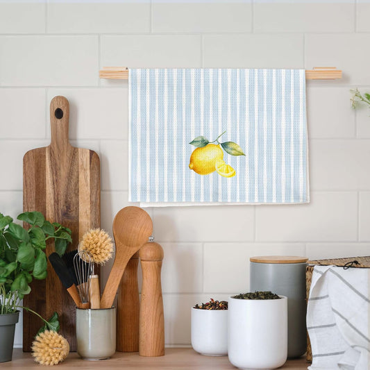 Lemon Kitchen Towels, Lemon Gifts for Women, Blue Striped Summer Fruit Decorative Hand Tea Dish Towel for Bathroom Kitchen Decor, 16x24 Inch Set of 2