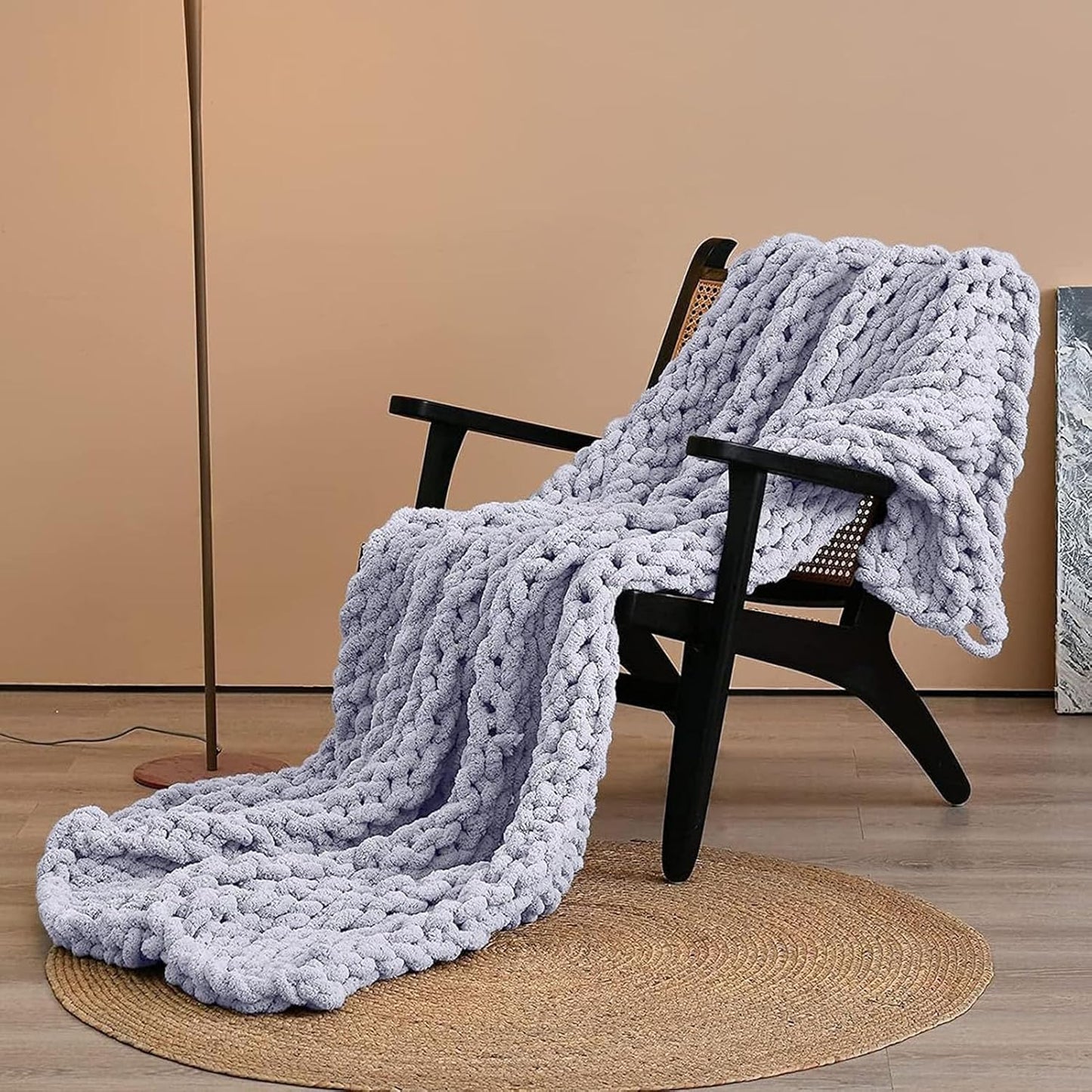 Chunky Knit Blanket, Luxury Chunky Knit Blanket Throw, Chunky Knit Throw Blanket for Couch, Hand Knitted Chenille Blanket for Sofa and Bed, Machine Washable,Yellow,50x50cm