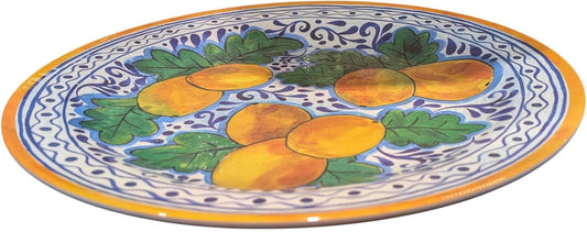 18 Inch Round Melamine Plastic Serving Platter Tray, Lemon and Leaves Theme for Summer