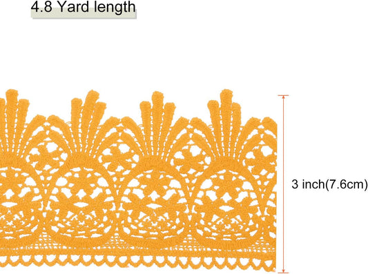 Cotton Lace Trim Vintage Crochet 3inch x 4.8yard Dark Yellow Stretch Lace Edge Ribbon for DIY Scrapbooking Clothes Curtain Tablecloth Slipcover Fabric Wedding Decoration Gift Wrap
