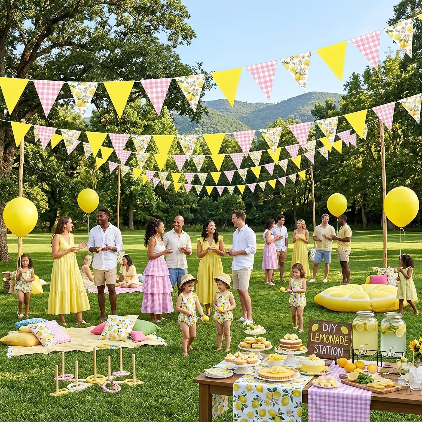 Lemon Garlands Lemon Party Decorations Lemon Rose Pennant Banner Summer Lemons Hanging Triangle Flags for Lemons Themed Birthday Wedding Bridal Shower Engagement Baby Shower Decor