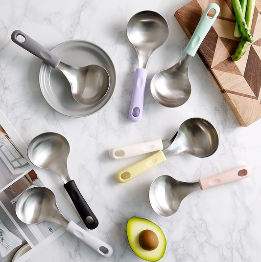 Korean Mukbang Spoon, Serving Spoon, Multipurpose Stainless Steel Ladle Silicone handle Serving Cooking Ladle 먹방 스푼,미니 국자, 서빙스푼 전현무 국자 (Yellow)