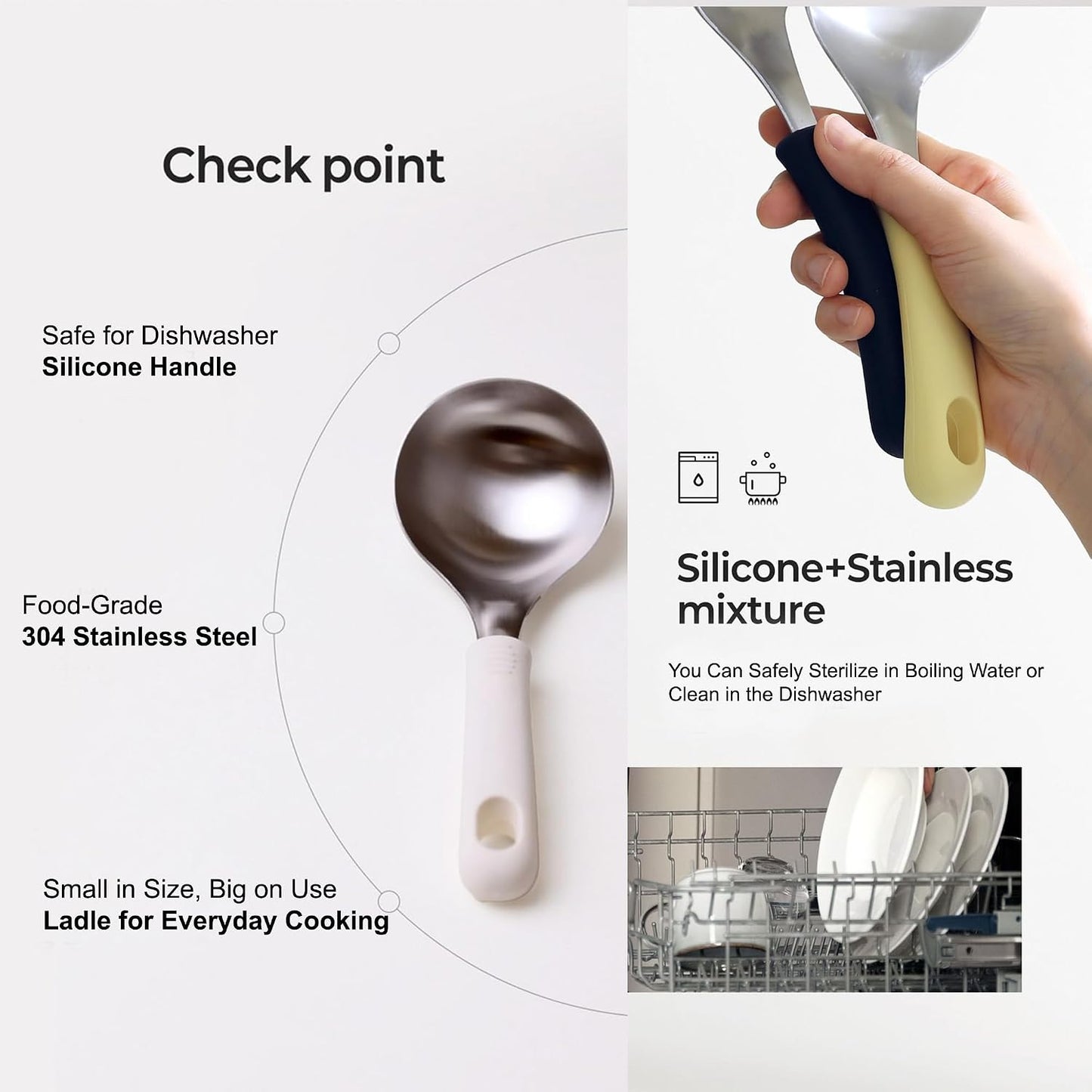 Korean Mukbang Spoon, Serving Spoon, Multipurpose Stainless Steel Ladle Silicone handle Serving Cooking Ladle 먹방 스푼,미니 국자, 서빙스푼 전현무 국자 (Yellow)