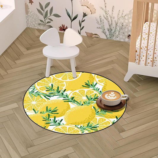 Round Lemon Rug Yellow Circle Rugs for Bedroom Dorm Living Room Lemon Tree Area Rug Floor Mat Pad Doormat Carpet, 3'X3'(90x90cm)