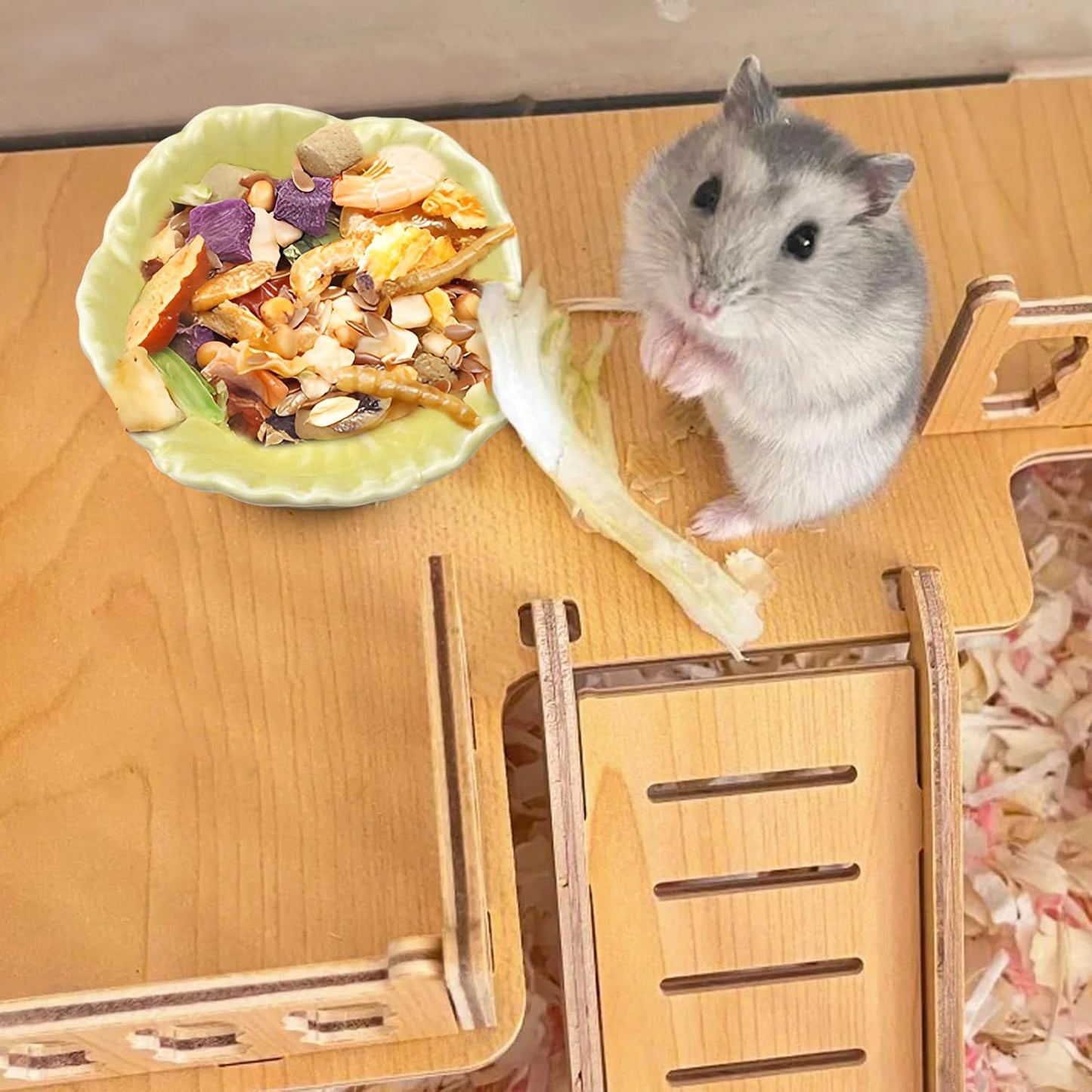 Small Ceramic Hamster Bowl, Easy to Clean Anti Flipping Hamsters Food and Water Bowl, Small Animal Bowls for Dwarf Hamster, Parrots (Yellow+Green, s,2pcs)
