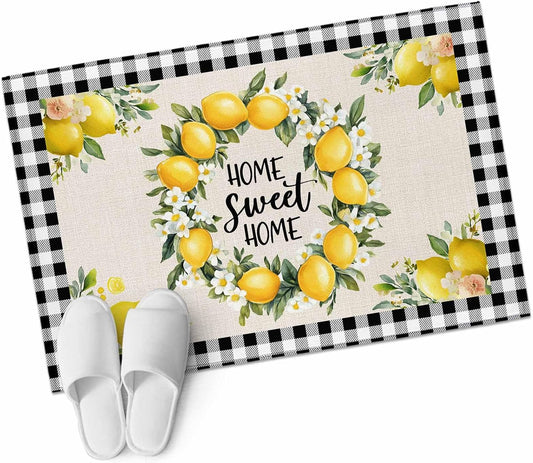 Lemon Entryway Rug 2'x3', Farmhouse Yellow Fruit Small Area Rug Non-Slip Front Door Mat Washable Floor Carpet for Indoor Entrance Kitchen Bathroom