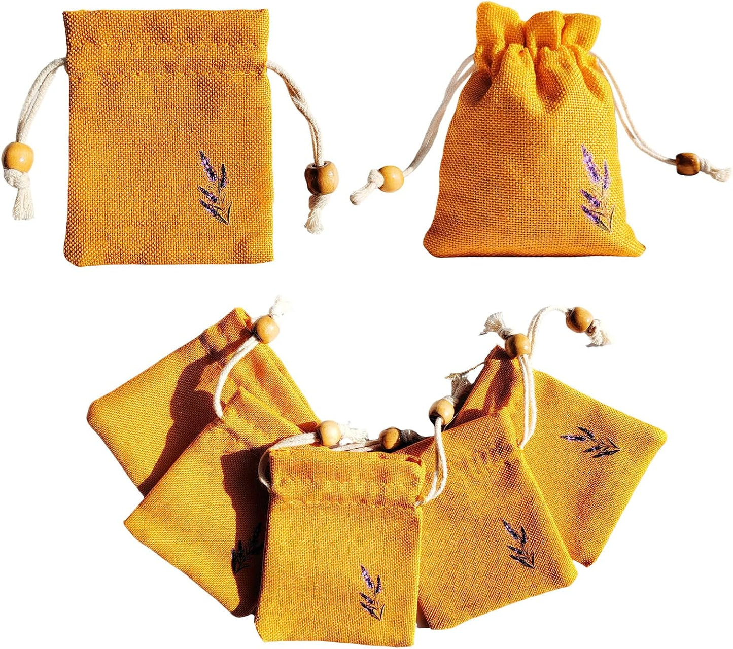 Daclubmenxy 20 PCS Sachet Bags, Small Burlap Pouch Empty Mini Drawstring Bags, Reusable Gift Linen for Wedding Favors Party Jewelry Coffee DIY (Mustard Yellow, 3x4 in)