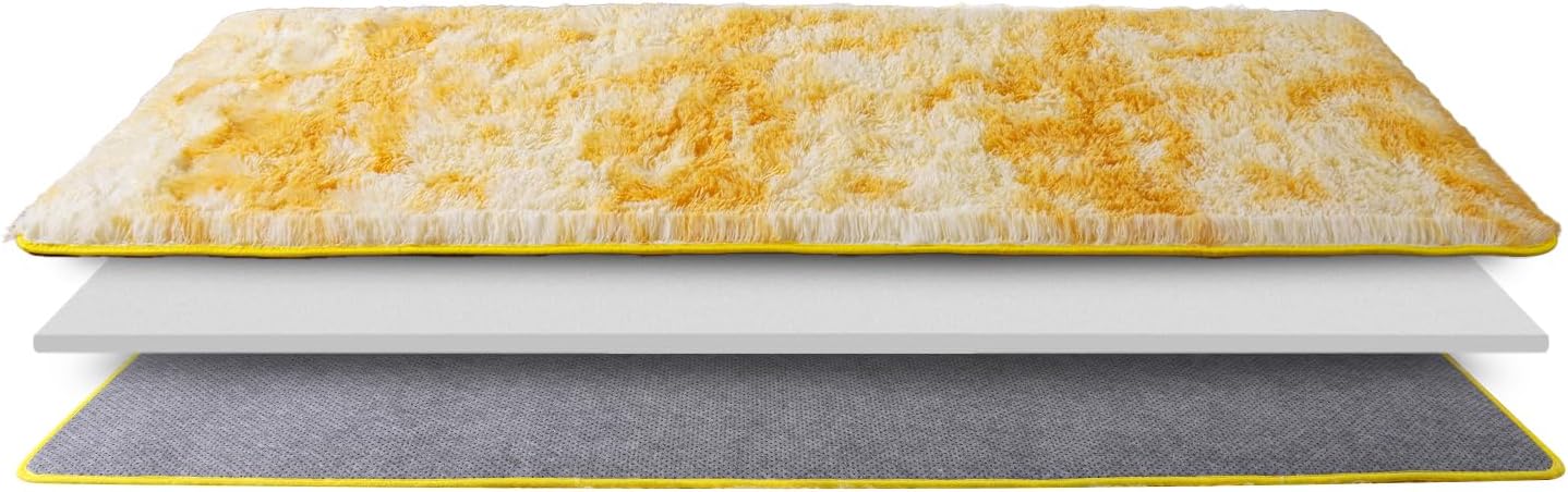 Fluffy Area Rugs for Living Room, Soft Shaggy Carpets for Living Room, Upgrade Anti-Slip Fuzzy Rugs for Kids' Room, Perfect Decor for Modern Home Tie Dye Yellow 2x6Feet