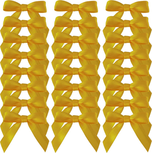 50pcs 1-1/2" Mini Yellow Satin Ribbon Bows Without Twist Ties for Crafts Gift Wrapping Packing Christmas Decoration (Yellow)
