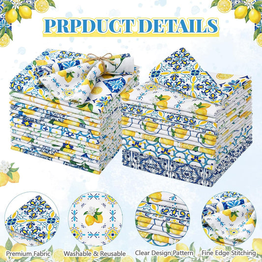 36 Pack Lemon Theme Cloth Napkins 15"x15" Reusable Washable Yellow Lemon Dinner Napkins for Summer Amalfi Coast Party Mediterranean Table Decor
