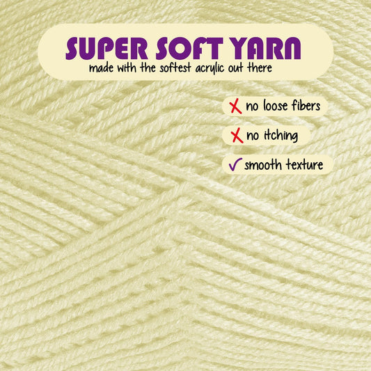 Acrylic Yarn for Crocheting & Knitting – Soft Crochet Yarn for Crocheting, 370 Yards, Perfect for Crafts & Amigurumi, Medium Worsted Weight 4, Light Yellow