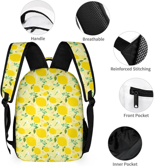 Colorful Multi Pocket Backpack Set School Bookbag with Lunch Bag Lightweight Pencil Case Pouch Bag (Lemon, One Size)