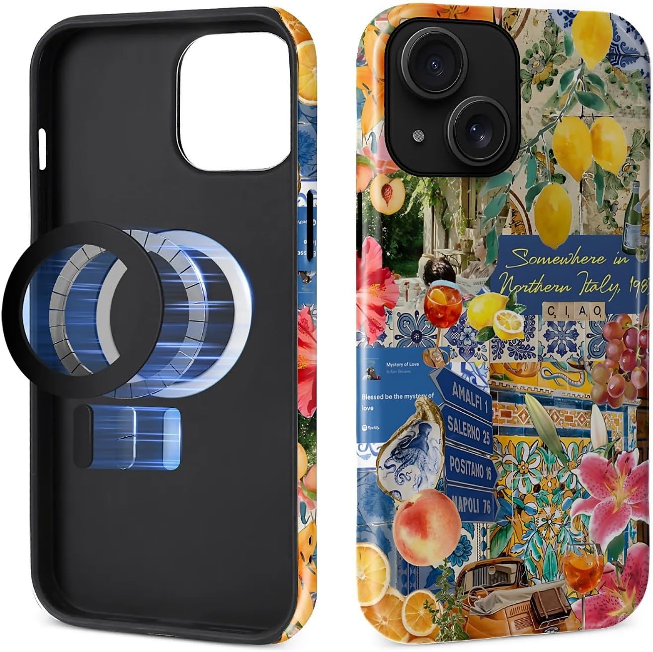 Magnetic Phone Case for iPhone 13/14,Compatible with MagSafe,Durable 2 Layers Full Covered Shockproof Protective Cover-Lemon Flower Collage