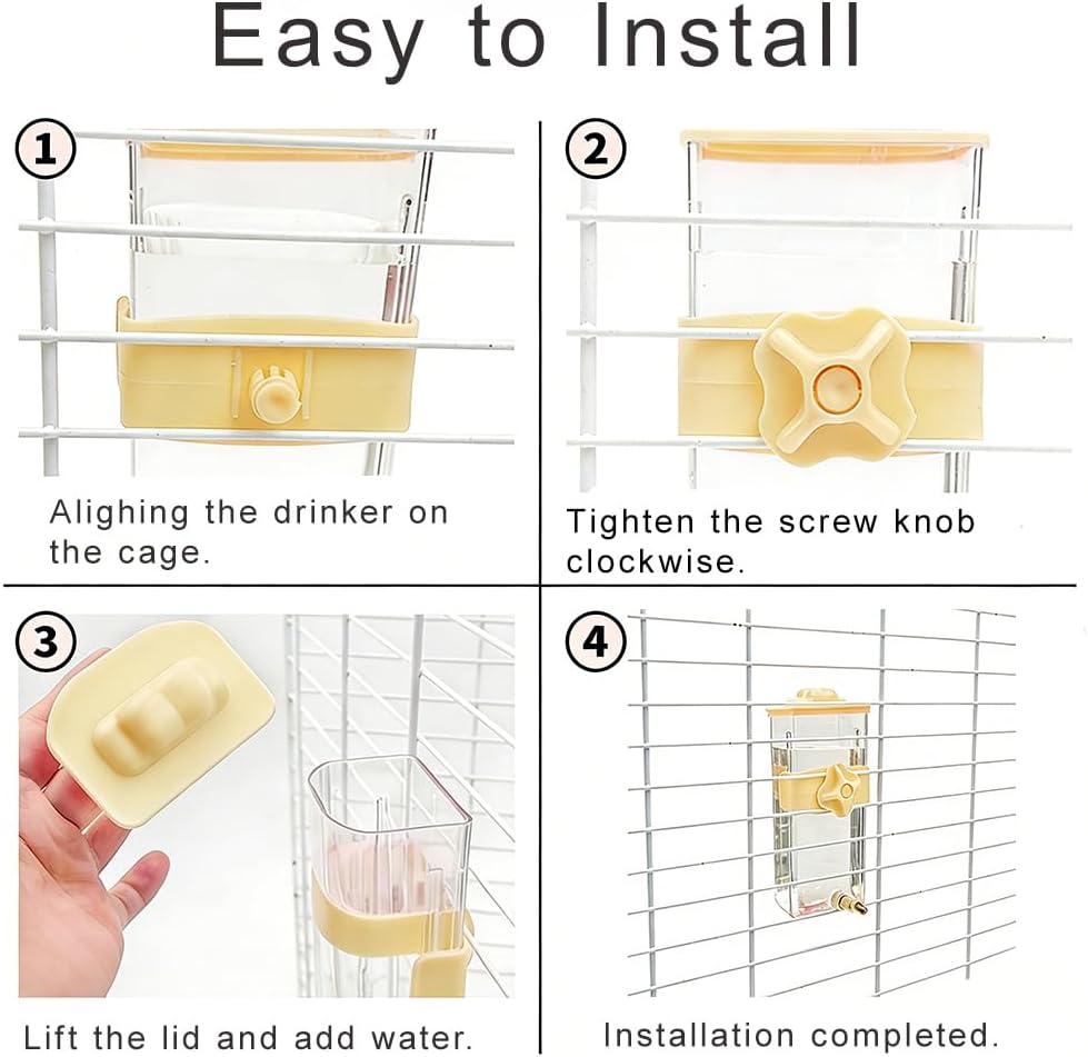 14.5 Fl Oz Automatic Bird Water Dispenser with Spring Valve, Clear Cage Water Drinker for Parakeets, Cockatiels, Budgies, Finch, Lovebirds & Canary(Yellow)