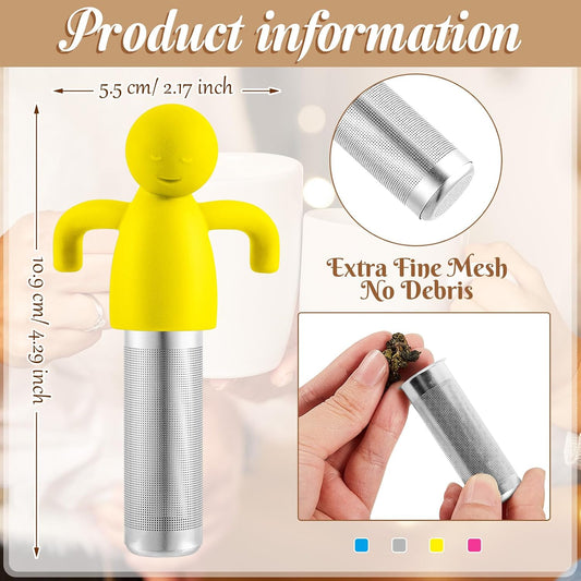 4 Pieces Tea Infuser for Loose Tea Cute Fine Mesh Tea Strainer Stainless Steel Tea Filter Ball Tea Diffuser Steeper for Teacups Teapots (Gray,Blue,Rose Red,Yellow)