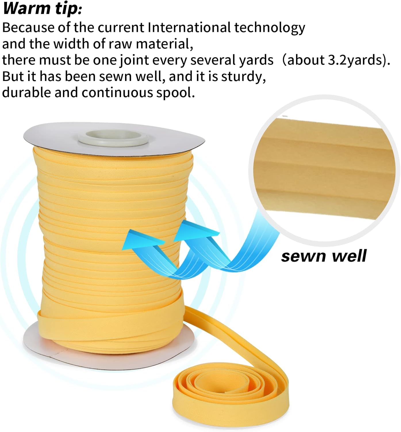 Bias Tape Double Fold 1/2 Inch Orange Yellow 55 Yds for Sewing | Polyester Bias Binding Tape for Quilting, Hemming, Seaming, Piping, Fabric Trim and Crafts, Durable and Flexible